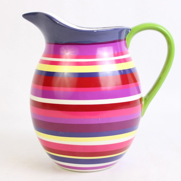 Teleflora Gift Ceramic Pitcher Multicolor Striped Vase Glazed 7"