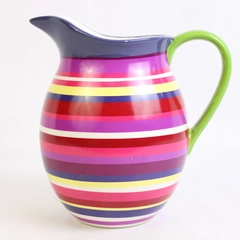 Teleflora Gift Ceramic Pitcher Multicolor Striped Vase Glazed 7"