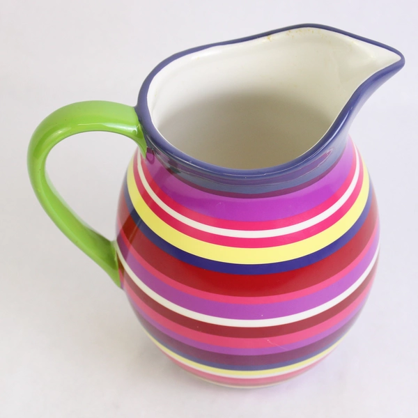 Teleflora Gift Ceramic Pitcher Multicolor Striped Vase Glazed 7"