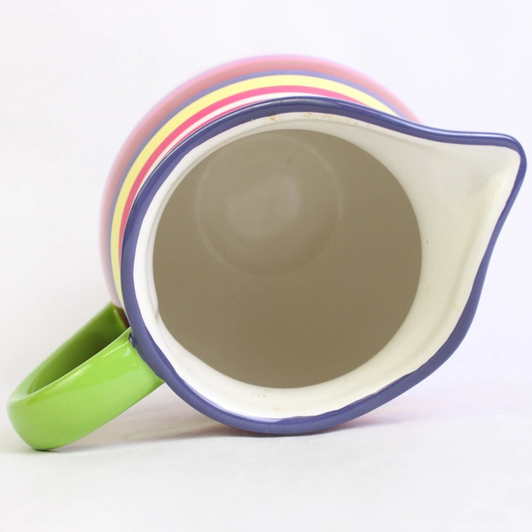 Teleflora Gift Ceramic Pitcher Multicolor Striped Vase Glazed 7"