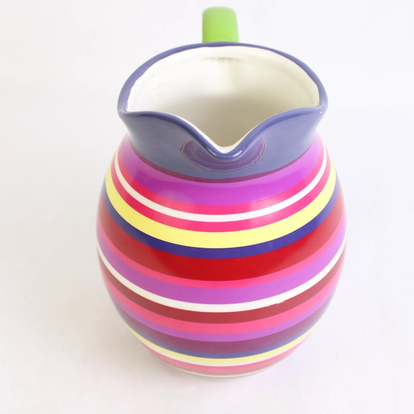 Teleflora Gift Ceramic Pitcher Multicolor Striped Vase Glazed 7"
