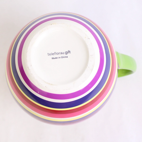 Teleflora Gift Ceramic Pitcher Multicolor Striped Vase Glazed 7"