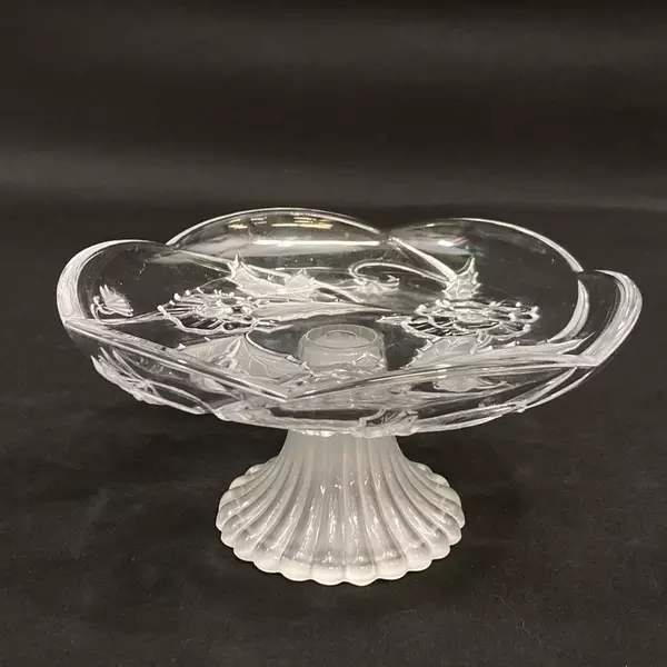 Crystal Footed Bon Bon Plate Frosted Holly Leaves And Flowers