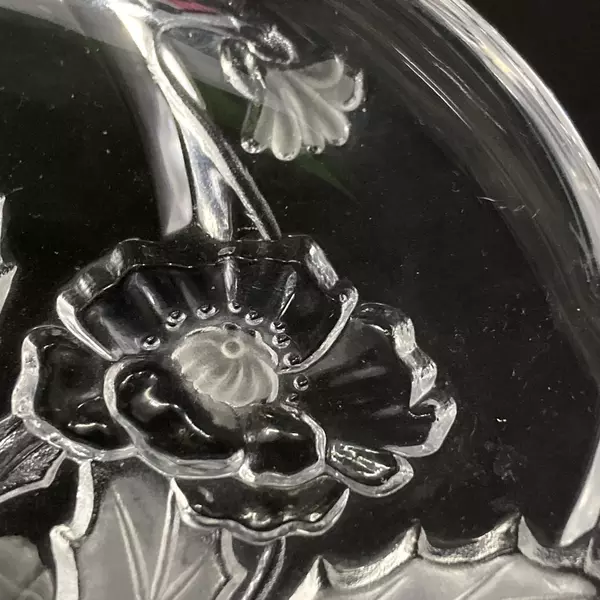 Crystal Footed Bon Bon Plate Frosted Holly Leaves And Flowers