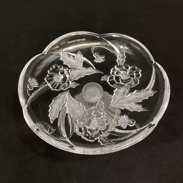 Crystal Footed Bon Bon Plate Frosted Holly Leaves And Flowers