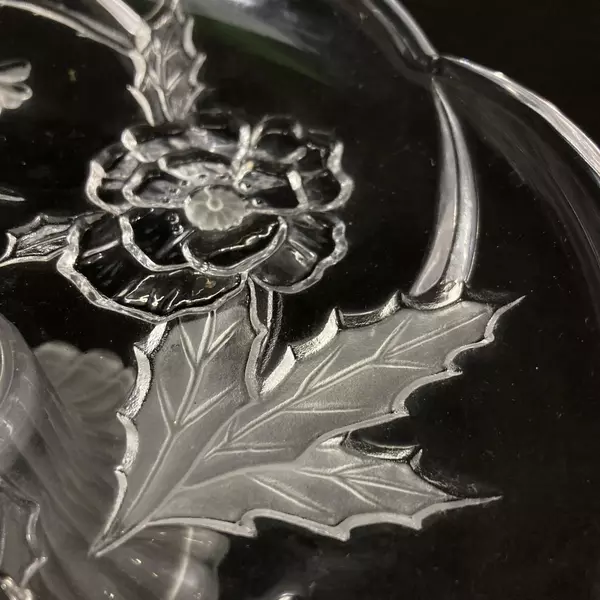 Crystal Footed Bon Bon Plate Frosted Holly Leaves And Flowers