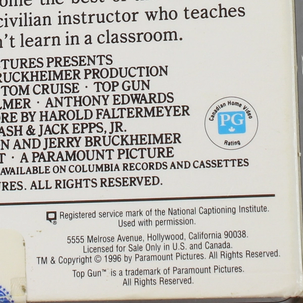 Top Gun VHS 1986 Paramount Pictures Tom Cruise Kelly McGillis