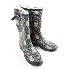 Western Chief Women's Mid-Calf Black Rubber Rainboots Size 9 Woodland Owl Print