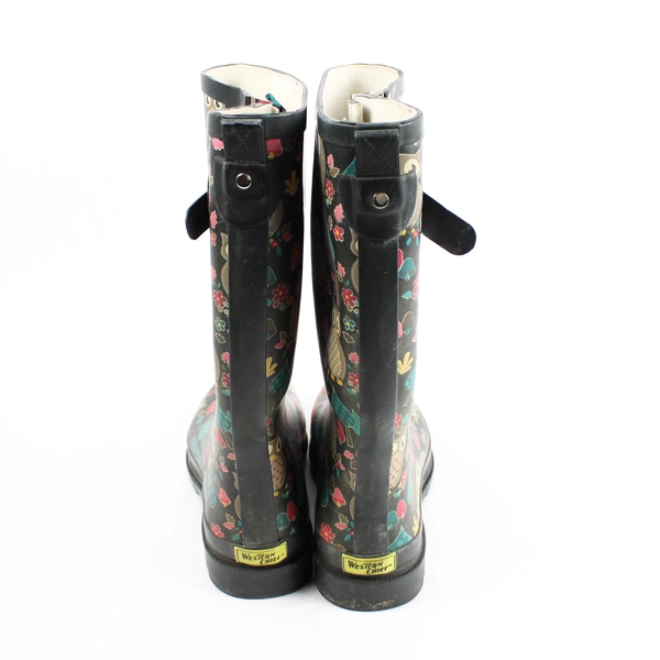 Western Chief Women's Mid-Calf Black Rubber Rainboots Size 9 Woodland Owl Print