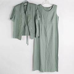 VTG Karin Stevens Women's Midi Dress & Jacket Set Size 10 Green Matching