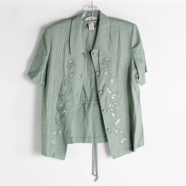 VTG Karin Stevens Women's Midi Dress & Jacket Set Size 10 Green Matching