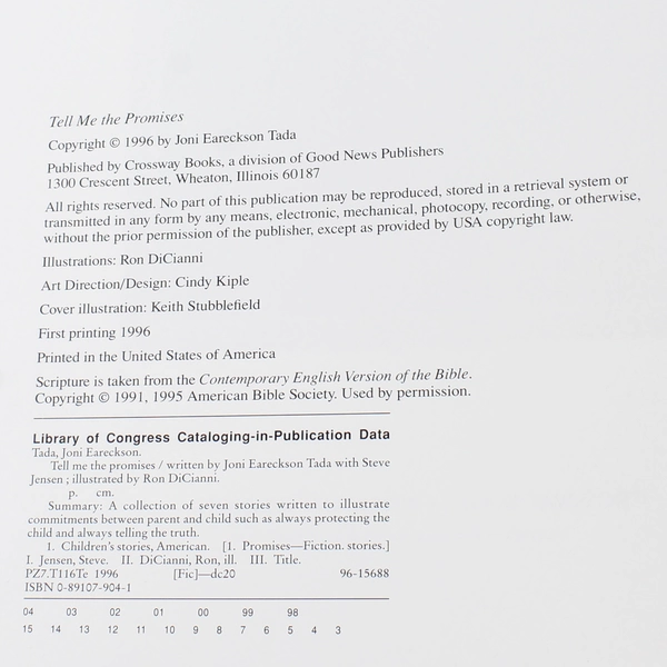 Tell Me the Promises by Joni Eareckson Tada & Ron DiCianni 2004 Hardcover