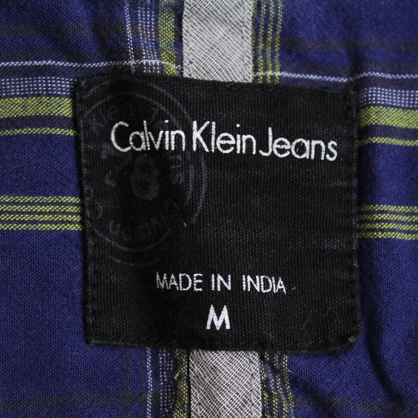 Calvin Klein Jeans Blue and Green Plaid Button-Down Shirt Men's Size Medium