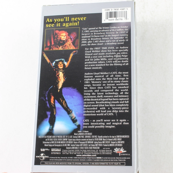 Cats The Musical VHS 2000 Commemorative Edition 2-Tape Set Pre-Owned