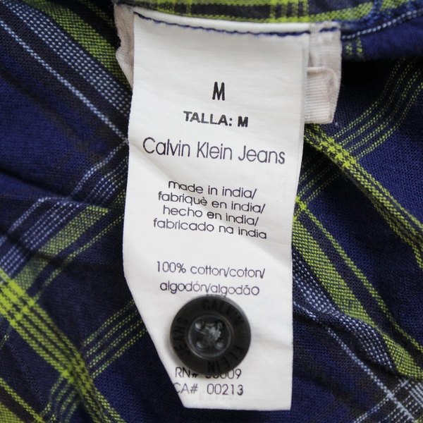 Calvin Klein Jeans Blue and Green Plaid Button-Down Shirt Men's Size Medium