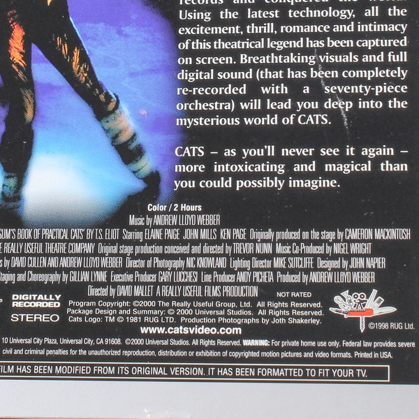 Cats The Musical VHS 2000 Commemorative Edition 2-Tape Set Pre-Owned