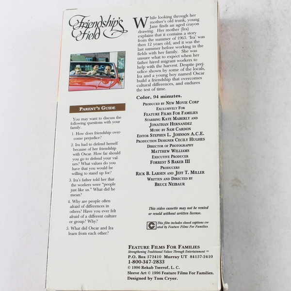 Friendship's Field VHS 1996 Feature Films for Families - Pre-Owned, Untested