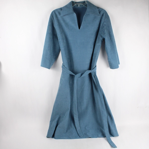Handmade Blue Velvet Belted Tunic Shift Dress 3/4 Sleeve Women's Medium 10