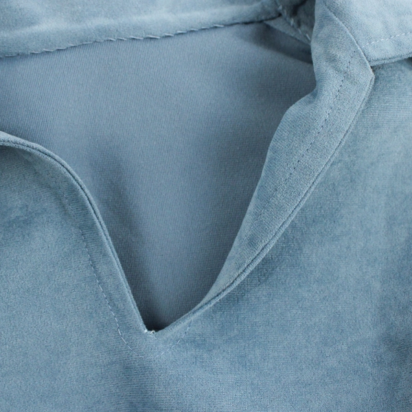 Handmade Blue Velvet Belted Tunic Shift Dress 3/4 Sleeve Women's Medium 10