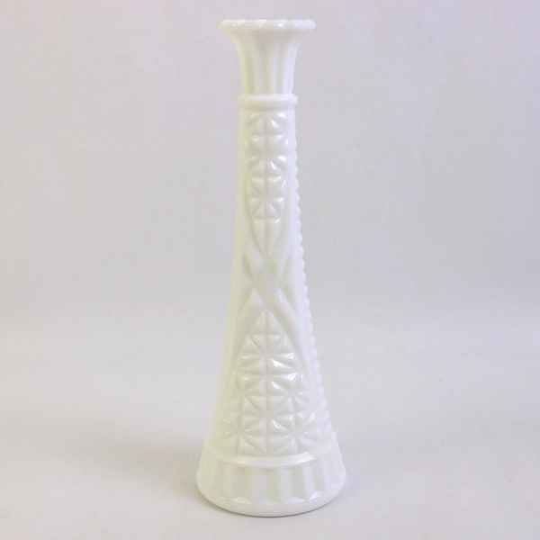 Lot of 2 Vintage Anchor Hocking Stars and Bars Pressed Glass Bud Vases 6" & 9"