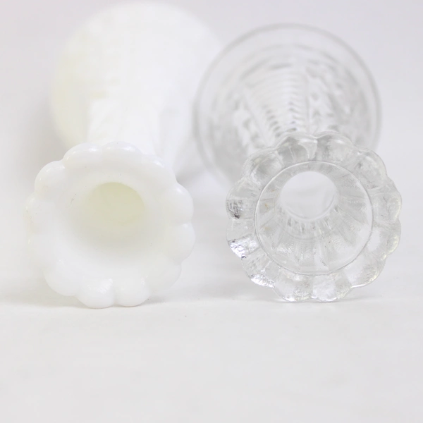 Lot of 2 Vintage Anchor Hocking Stars and Bars Pressed Glass Bud Vases 6" & 9"