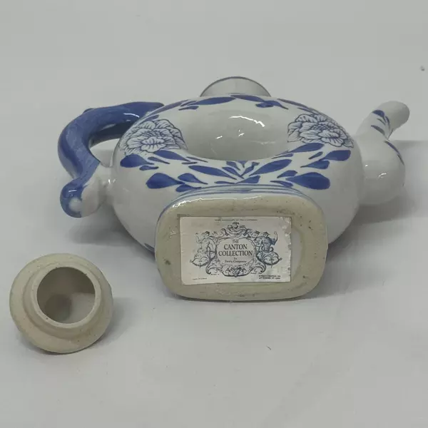 Two's Company Canton Collection Cobalt Blue White Teapot Center Hole Flowers
