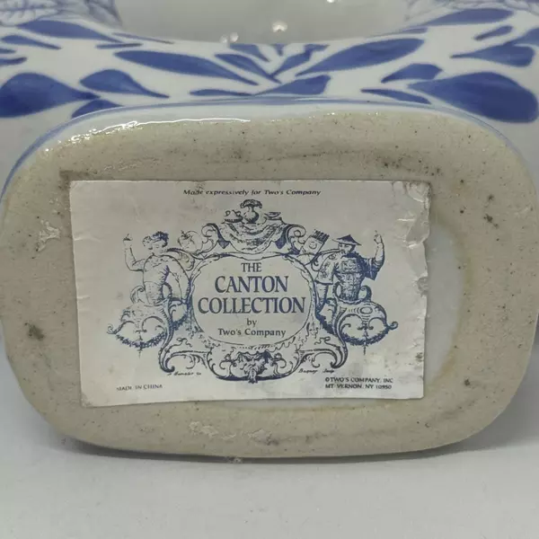 Two's Company Canton Collection Cobalt Blue White Teapot Center Hole Flowers