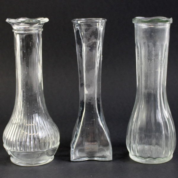 Lot of 3 Unmarked Clear Pressed Glass Bud Vases 6" Tall Decorative Collectibles