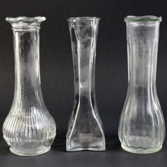 Lot of 3 Unmarked Clear Pressed Glass Bud Vases 6" Tall Decorative Collectibles