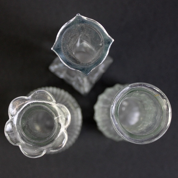 Lot of 3 Unmarked Clear Pressed Glass Bud Vases 6" Tall Decorative Collectibles