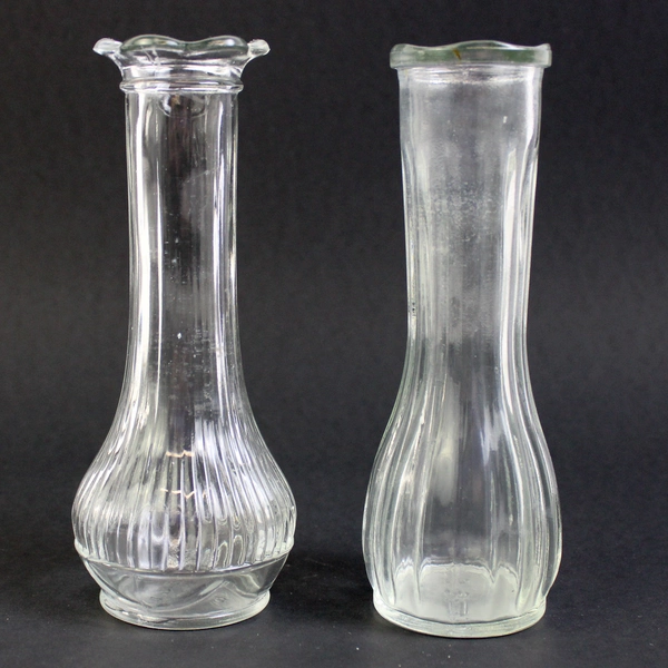 Lot of 3 Unmarked Clear Pressed Glass Bud Vases 6" Tall Decorative Collectibles