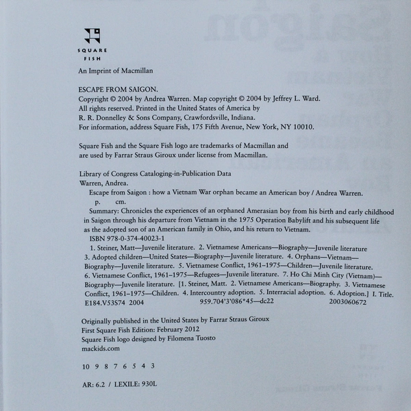 Escape From Saigon by Andrea Warren 2004 Paperback - Good Condition