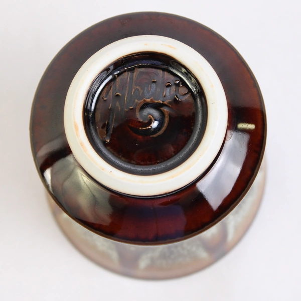 Signed Brown Ceramic Studio Pottery Vase 4.5" Tall Handmade Decorative Accent