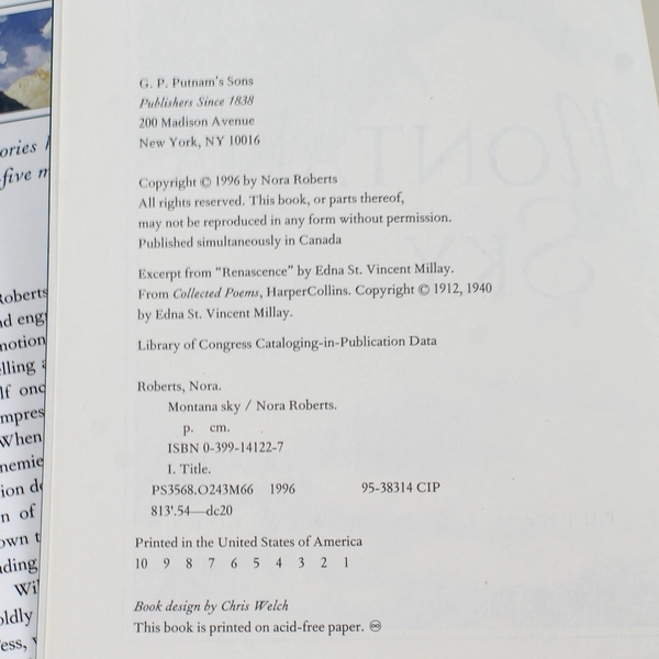 Montana Sky by Nora Roberts 1996 Hardcover Book - Good Pre-Owned Condition