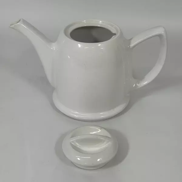 Vintage White Ceramic Round Teapot with Lid Collectible Kitchen Serveware