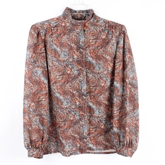 VTG Sheer Long-Sleeve Button Down Mock Neck Blouse Women's Size 10 Brown