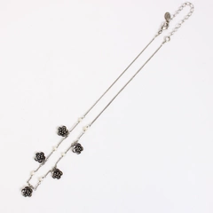 Cookie Lee Silver Tone Floral Necklace with Tiny Pearls 20 Inch Fashion Jewelry