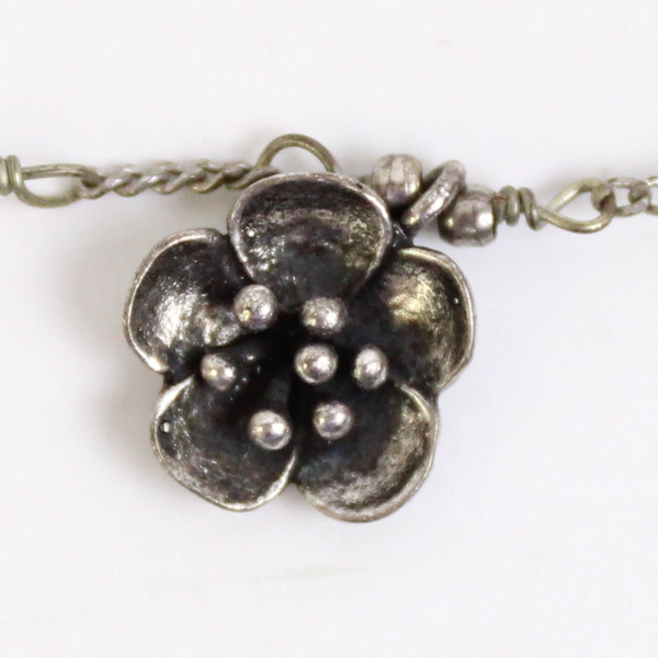 Cookie Lee Silver Tone Floral Necklace with Tiny Pearls 20 Inch Fashion Jewelry