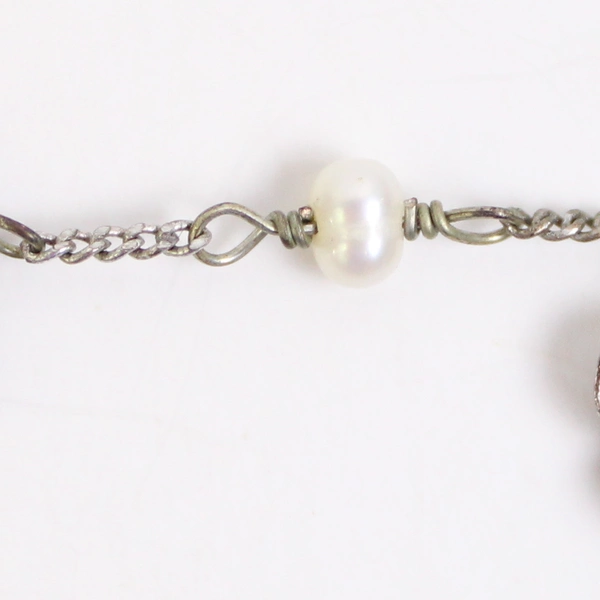 Cookie Lee Silver Tone Floral Necklace with Tiny Pearls 20 Inch Fashion Jewelry