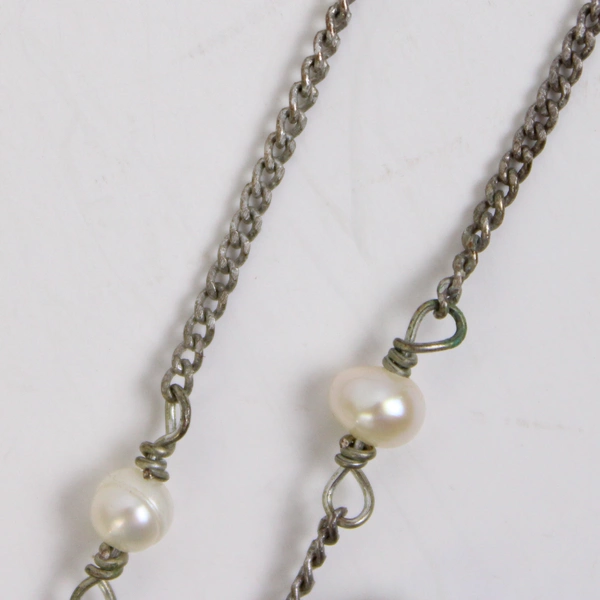 Cookie Lee Silver Tone Floral Necklace with Tiny Pearls 20 Inch Fashion Jewelry
