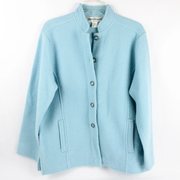 VTG Norm Thompson Women's Medium Petite Wool Coat Jacket Light Blue Flawed