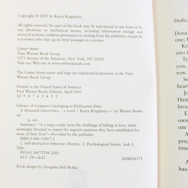 A Thousand Tomorrows by Karen Kingsbury 2005 Hardcover Dust Jacket