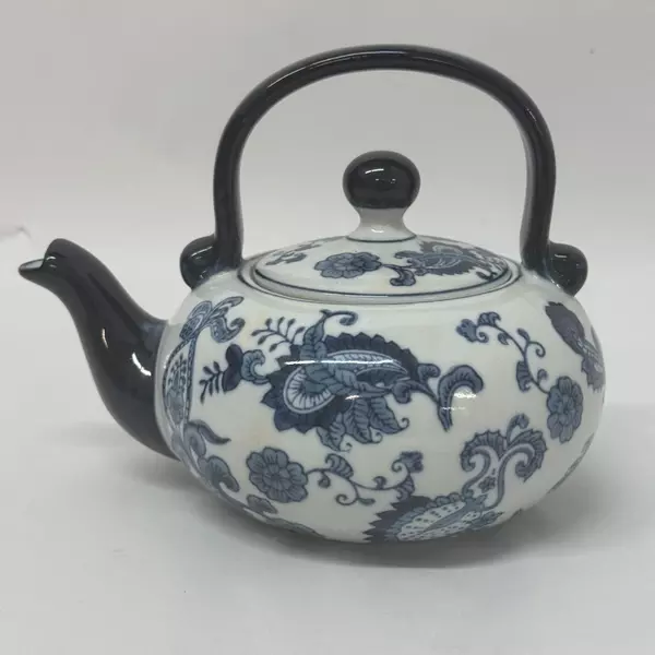 Pier 1 Imports Hand Painted Paisley Cobalt Blue & White Teapot