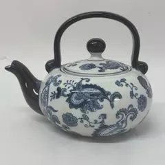Pier 1 Imports Hand Painted Paisley Cobalt Blue & White Teapot