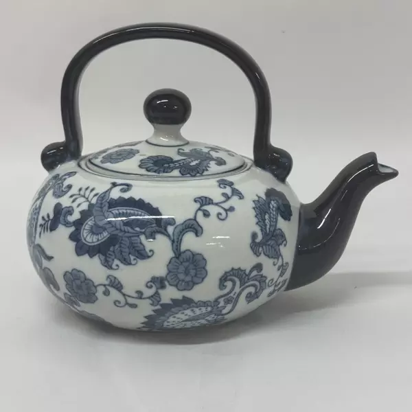 Pier 1 Imports Hand Painted Paisley Cobalt Blue & White Teapot