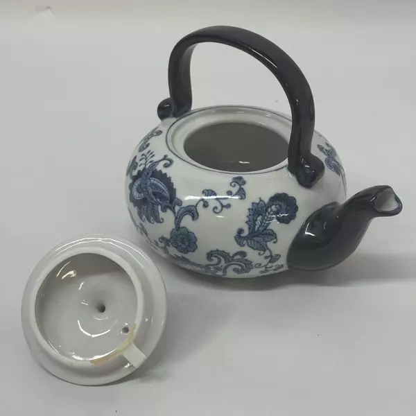 Pier 1 Imports Hand Painted Paisley Cobalt Blue & White Teapot
