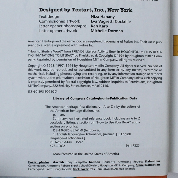 Vintage The American Heritage First Dictionary 1998 Hardcover Houghton Mifflin