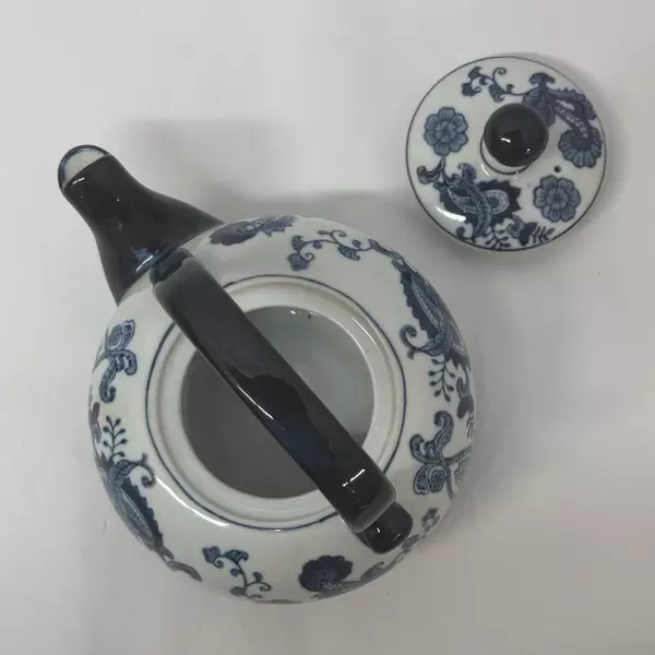 Pier 1 Imports Hand Painted Paisley Cobalt Blue & White Teapot