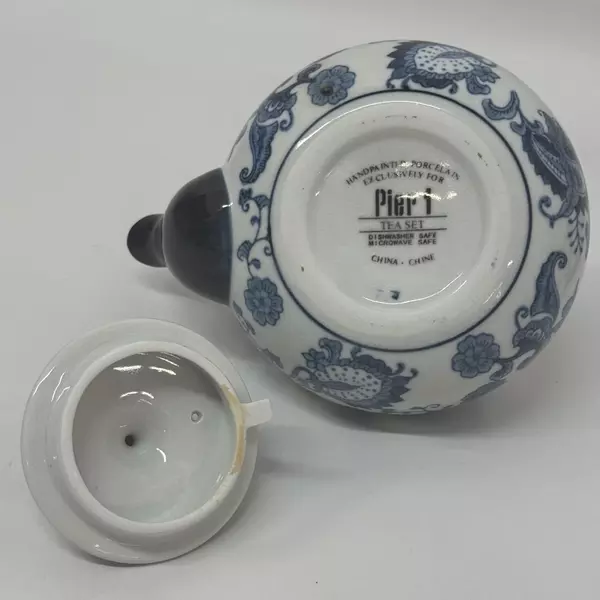 Pier 1 Imports Hand Painted Paisley Cobalt Blue & White Teapot