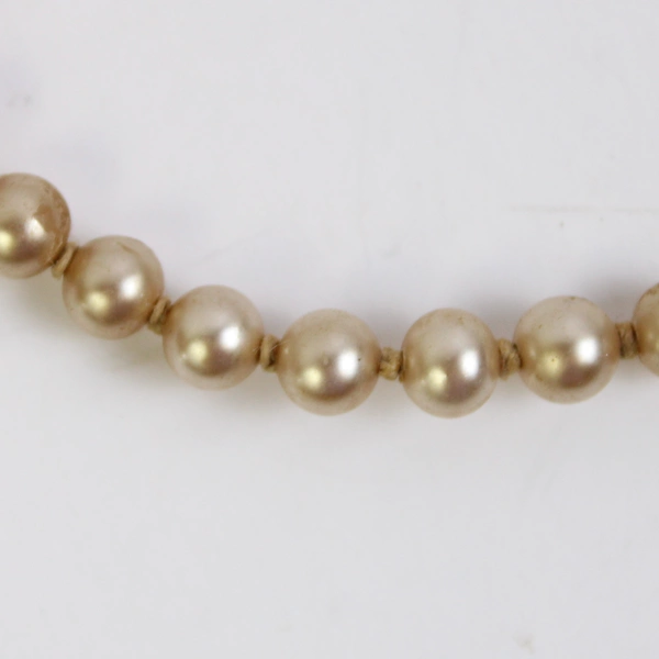 15" Faux Gold Pearl Necklace Silver Clasp with 4 Colorless Stones Vintage